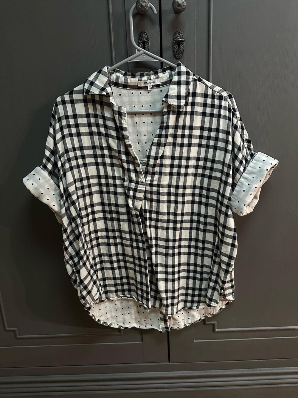 NWOT Madewell Black & White Plaid Courier Relaxed Short sleeve Blouse Shirt